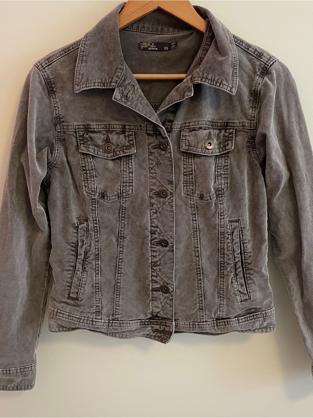 Prana Gray Washed Corduroy Jean Jacket